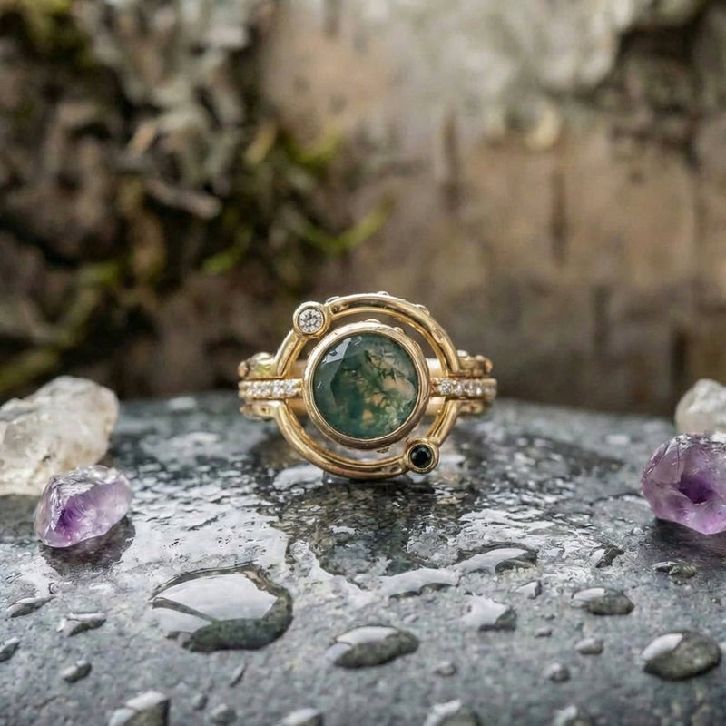 Vintage Blue Opal Golden Ring