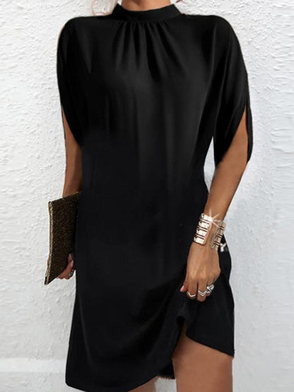Loose Raglan Sleeve Color Mock Neck Mini Dresses