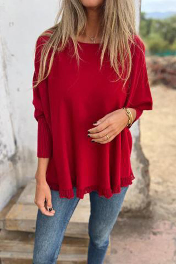 Color Loose Long Sleeve Lace Knitted Sweater