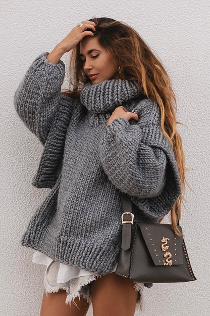 Patchwork Chunky Fluffy Turtleneck Sweater