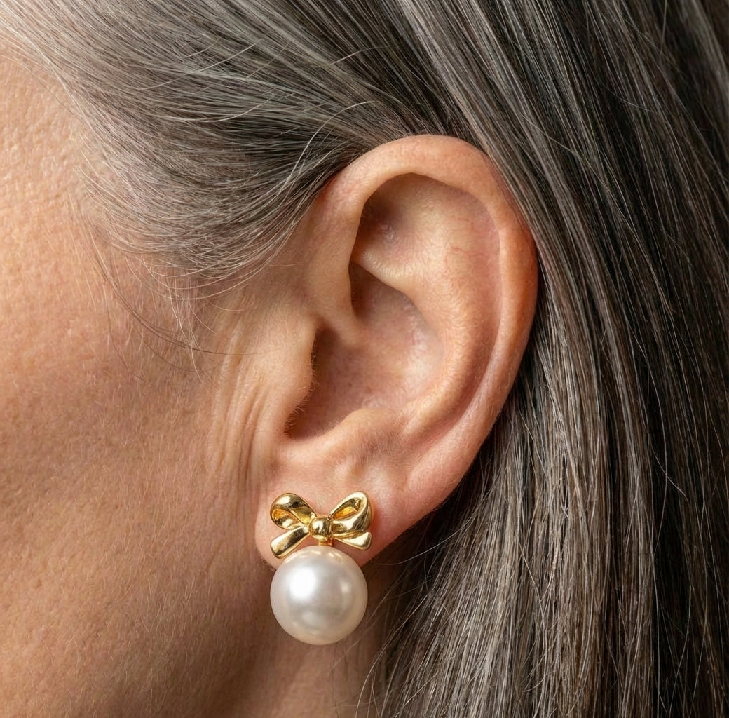 Classic Pearl Bowknot Stud Earrings
