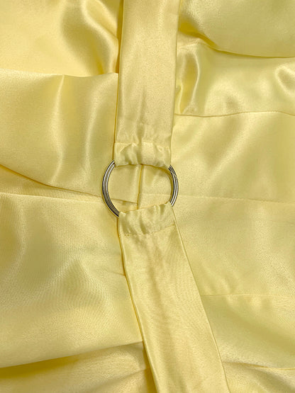 A-line Loose Belted Pleated Pockets Color V-neck Midi Dresses