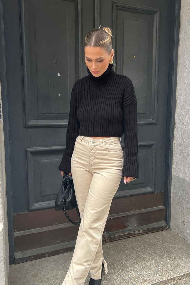 Striped Turtleneck Bell Sleeve Sweater
