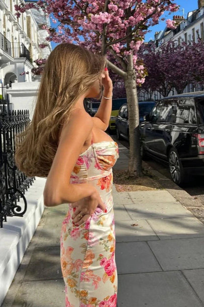 Print Spaghetti Strap V Neck Maxi Dress