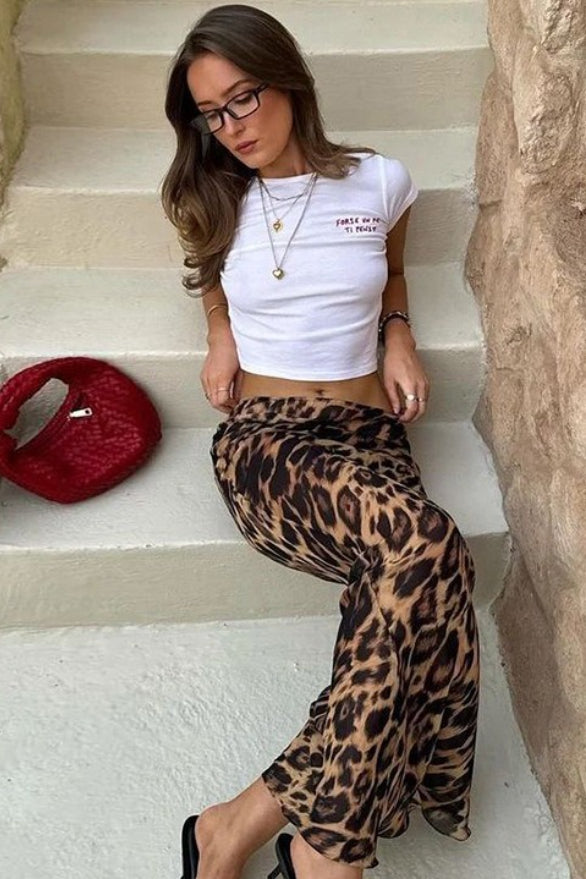 Chiffon Leopard Print Fishtail Maxi Skirt