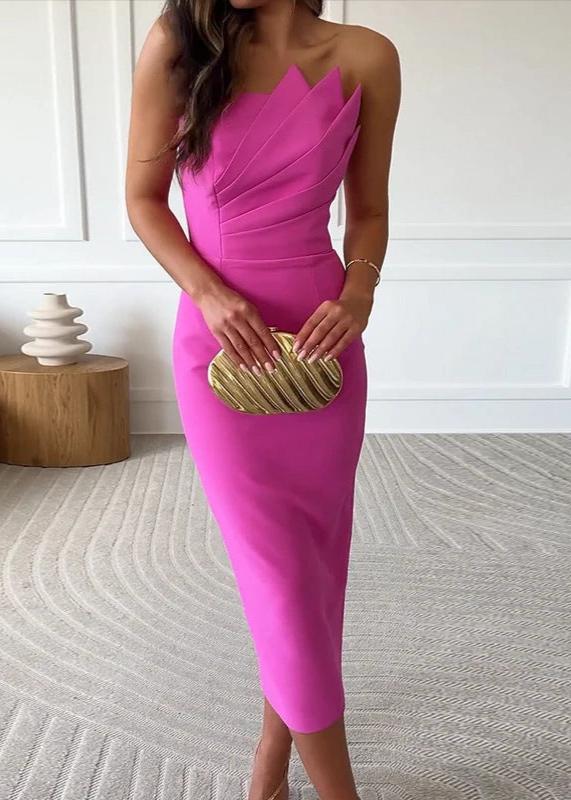 Pleated Tube Top Midi Dress