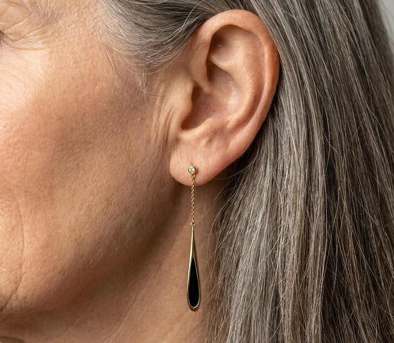 Black Drop Tassel Long Earrings