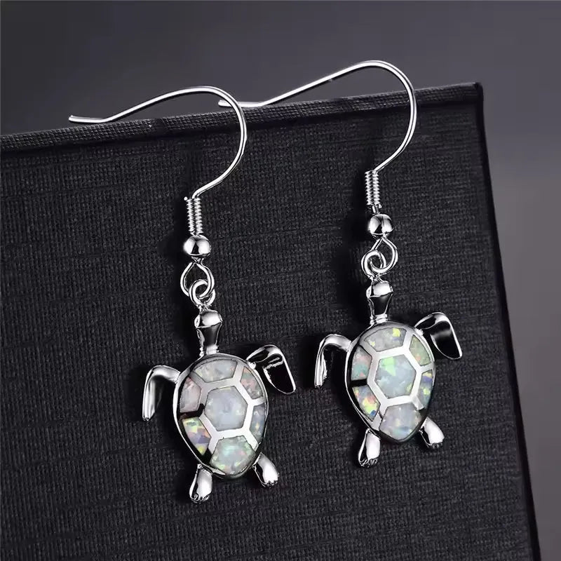 Elegant Opal Turtle Earrings