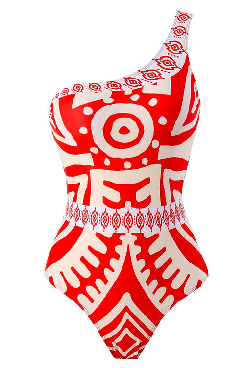 Printed One Shoulder Tummy Control Swimsuit and Wide Leg Cover Up Pants Set
