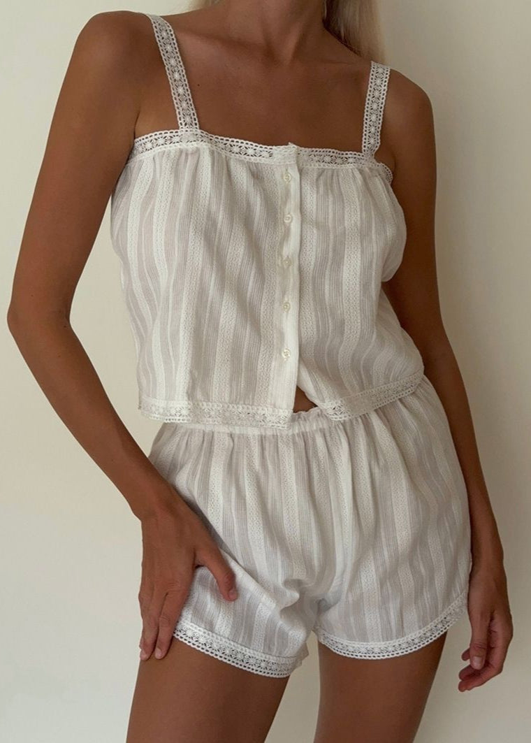 Trim Two-piece Set - Button-up Top & Shorts