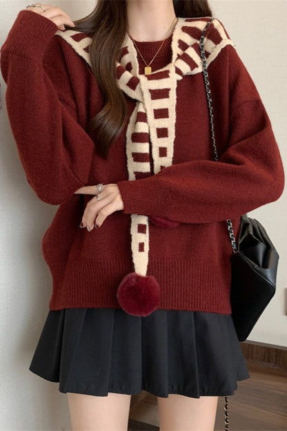 Striped Shawl Collar Pom Pom Sweater