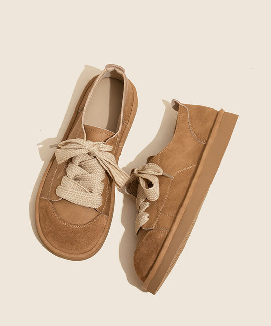 New Comfortable Camel Lace Up Flats Shoes