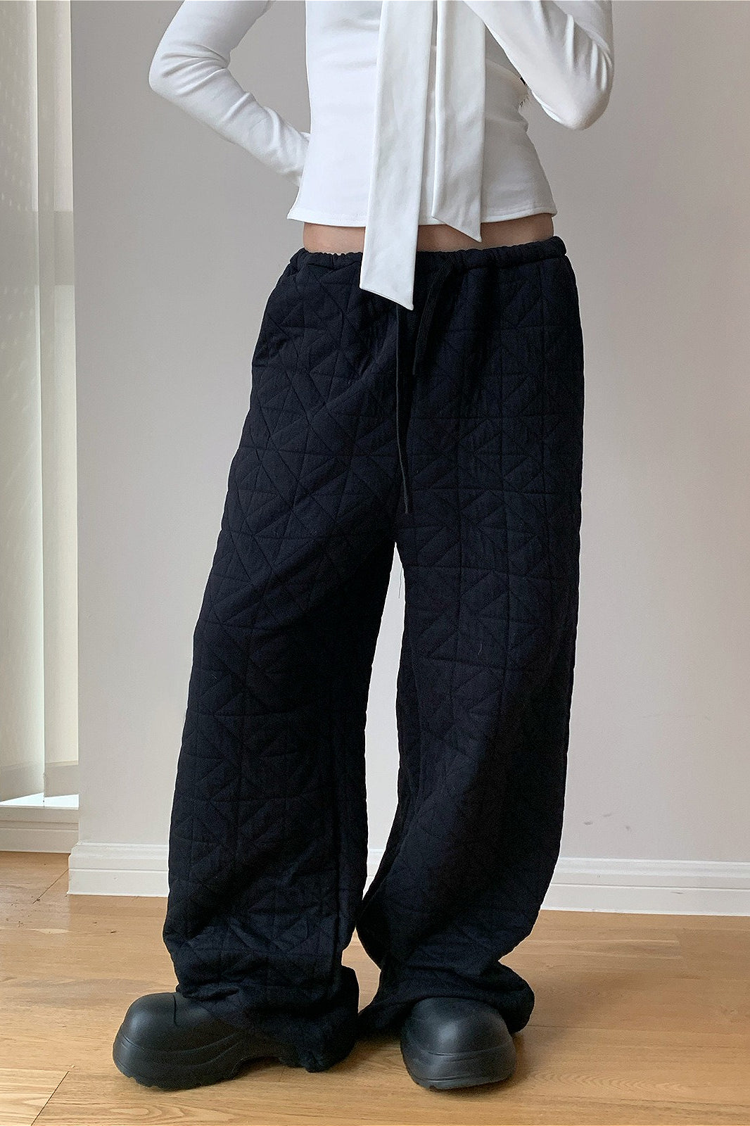 Diamond Quilted Thickened Drawstring Thermal Pants