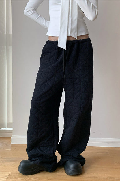Diamond Quilted Thickened Drawstring Thermal Pants