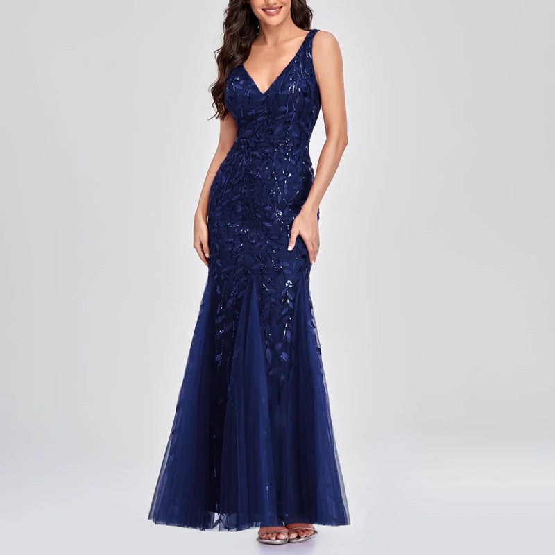 Long Ball Gowns for Sparkly Formal Chiffon Sequin Dress V Neck Prom Maxi Dress Bodycon Mermaid Evening Gowns