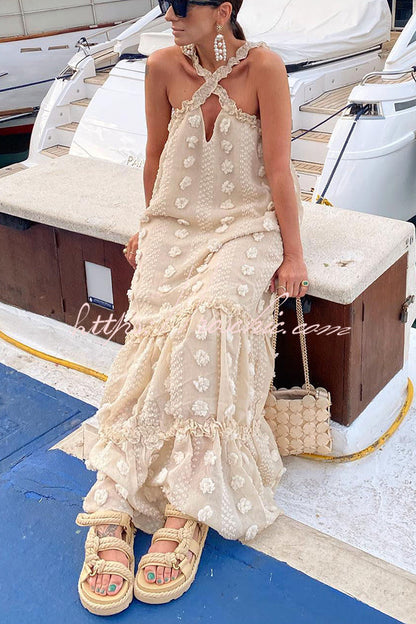 Sweet by the Sea Flower Decor Halter Maxi Dress