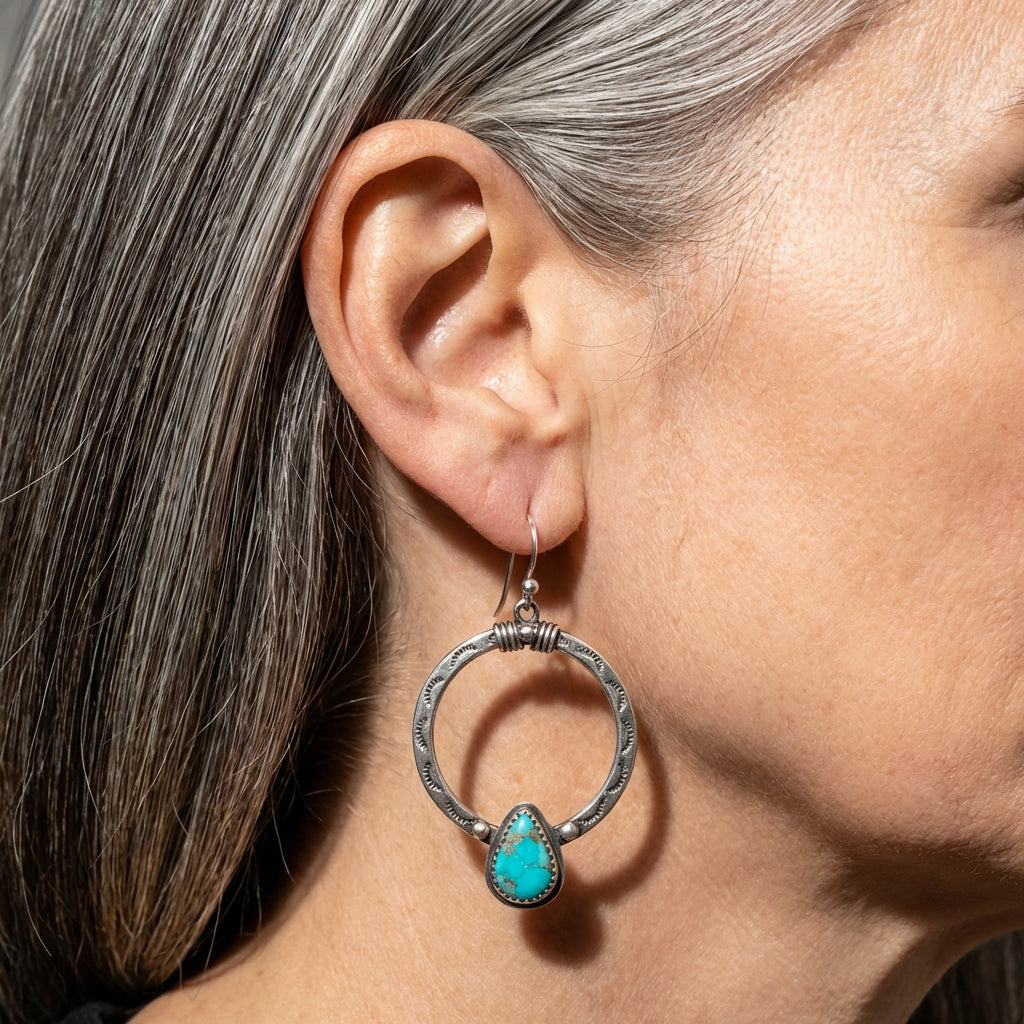 Vintage Circular Turquoise Stone Earrings