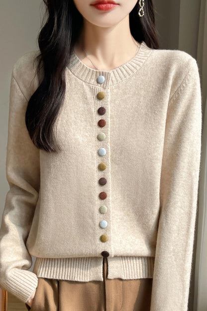 Color Button Velvet Cardigan