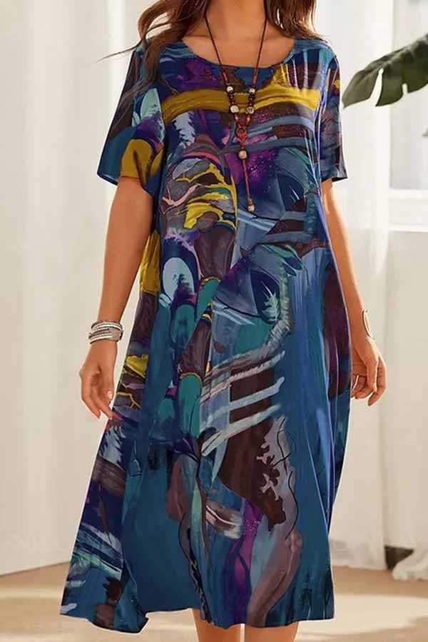 Tunic Round Neck Loose Beach Maxi Dress