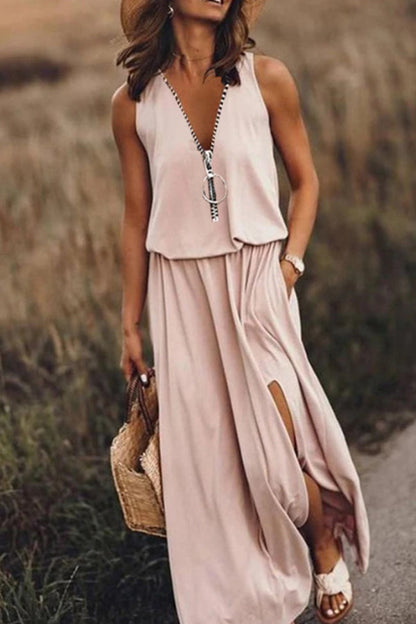 Sleeveless Long Dress Waist Zipper Letter Dress