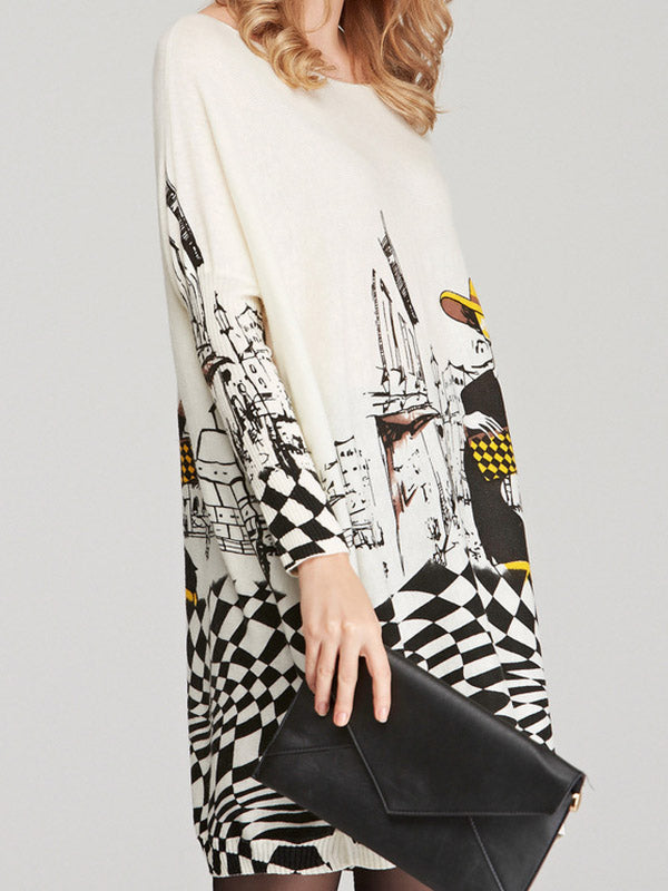 Loose Printed Split-joint Sweater