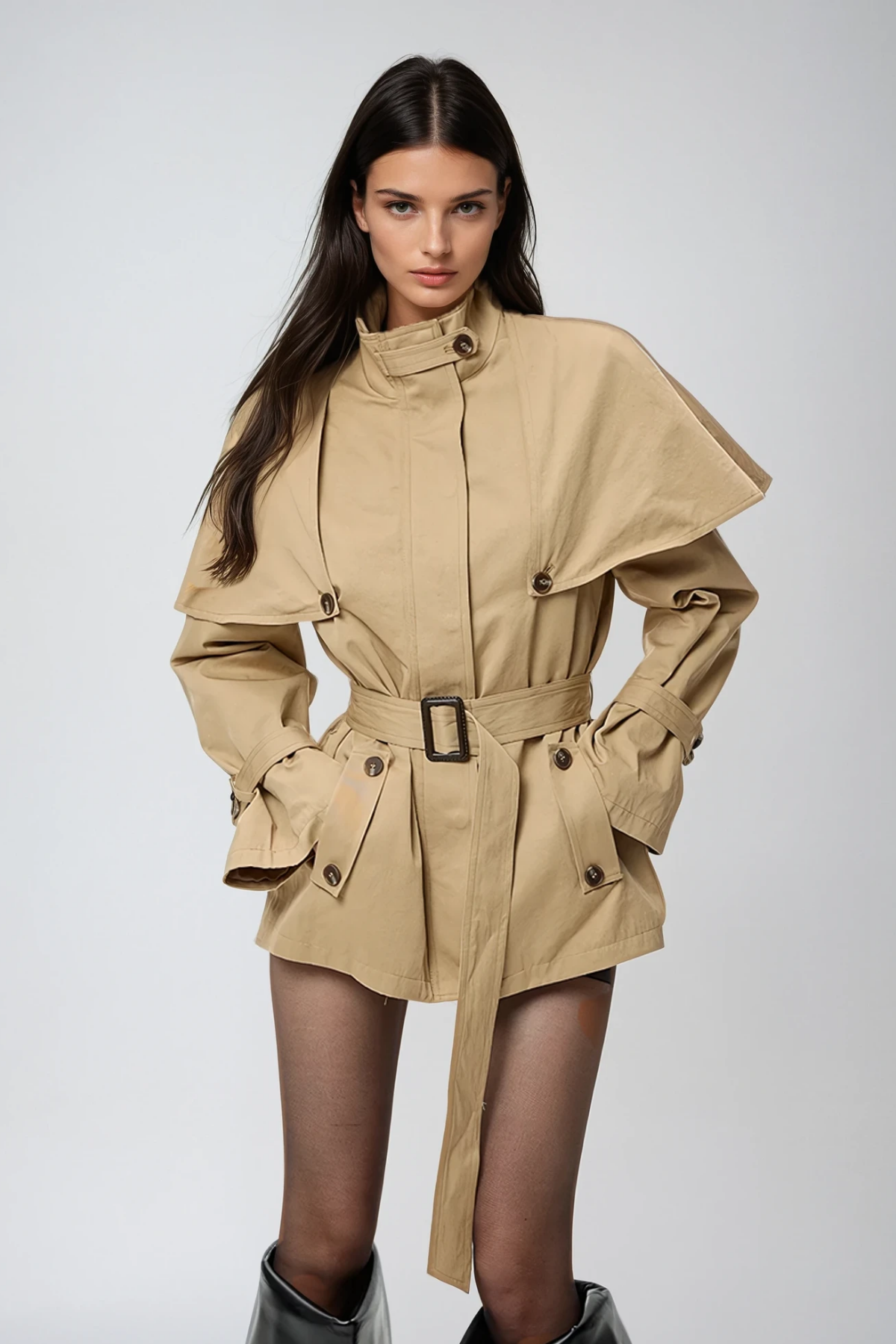 Davide Shawl Trench Coat in Khaki