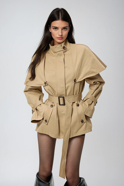 Davide Shawl Trench Coat in Khaki