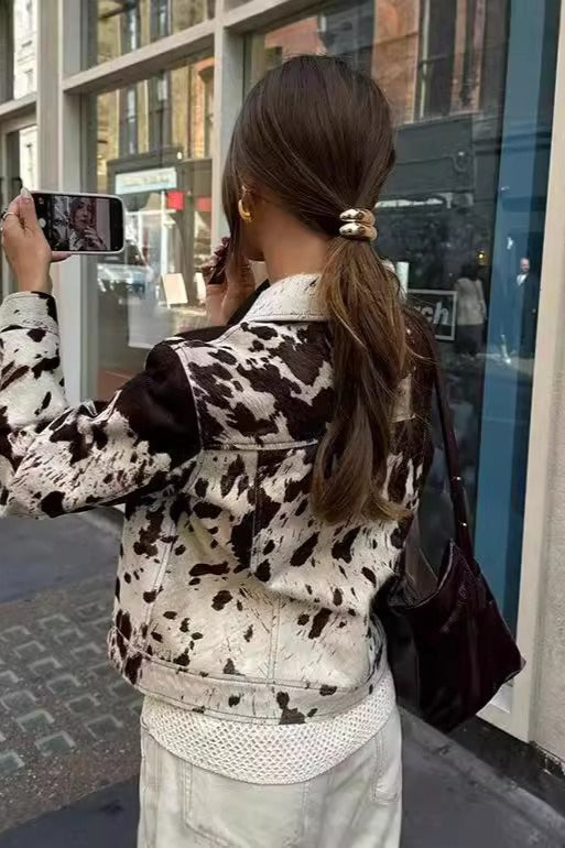 Printed Shirt Collar Coat