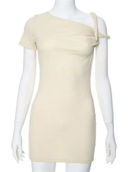 Off-shoulder Bandage Summer Mini Dress for One-shoulder Slim Patchwork Y2k Dress Female Mini Dress