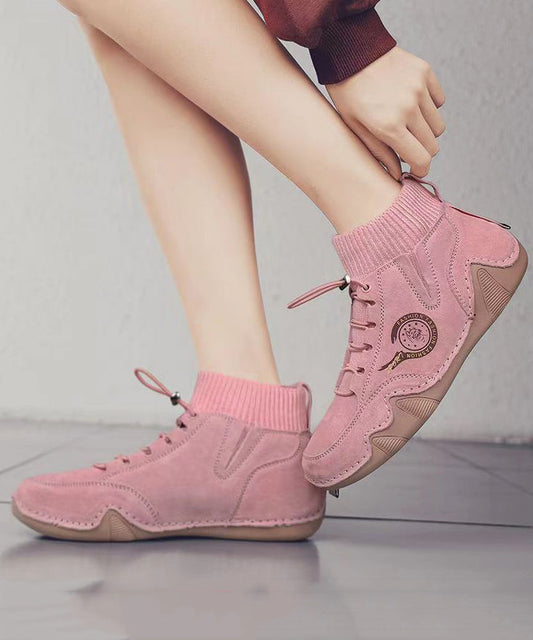 Italian Genuine Leather High Top Flats Shoes