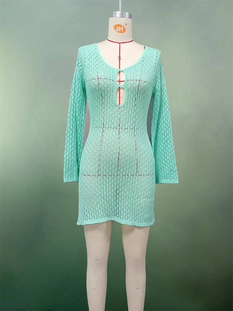 Backless Knit Mini Dress Cover Up – ’s Holiday Beach Lace-up Dress