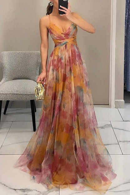 Everly - Printed Lace-up Maxi Dress