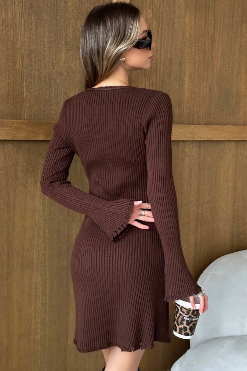 Button Front Knit Sweater Dress