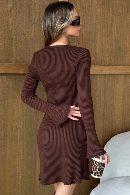 Button Front Knit Sweater Dress
