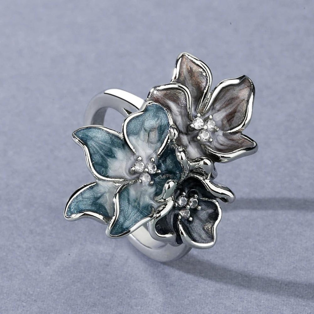 Exotic Flower Ring In 925 Sterling Silver