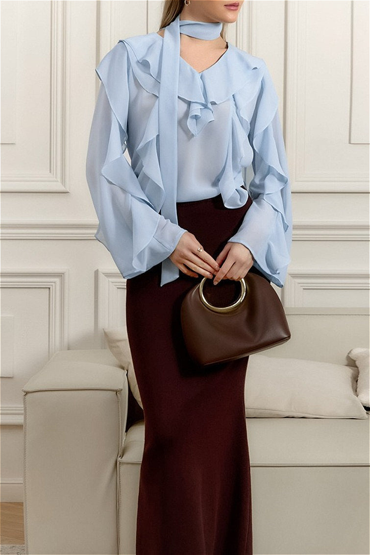 Chiffon Ruffled Tie Blouse