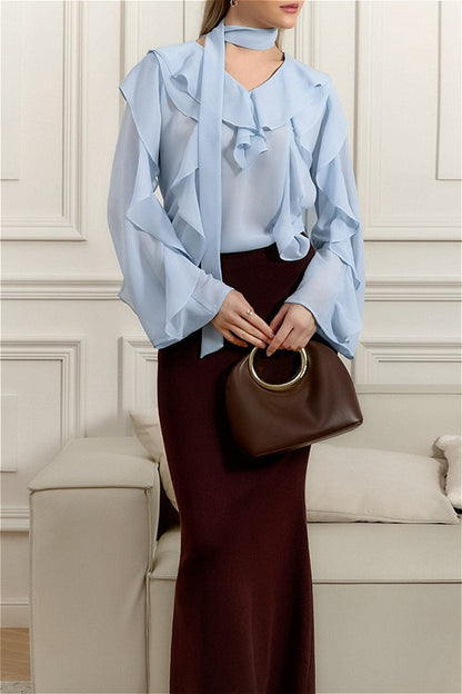 Chiffon Ruffled Tie Blouse