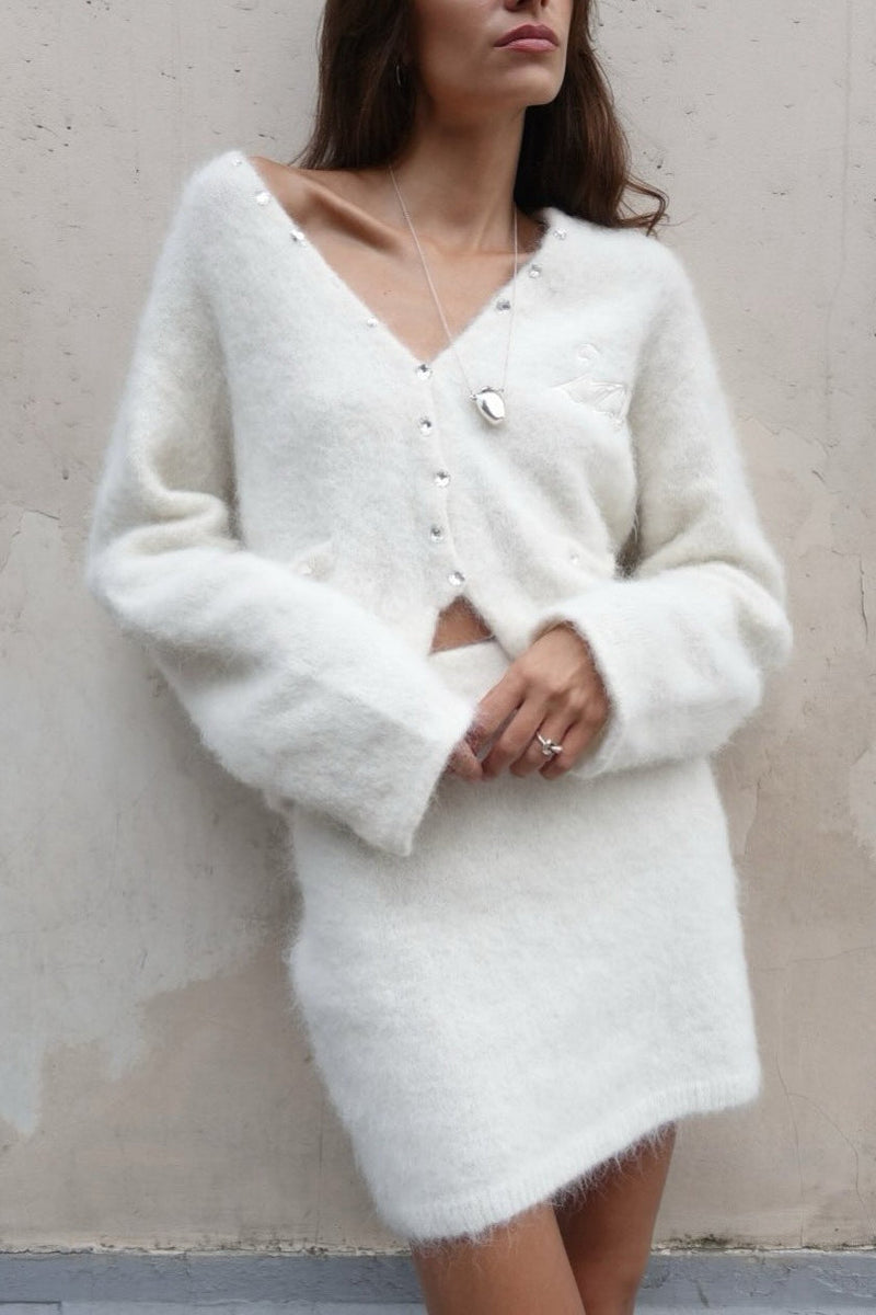 Diamond Button Knit Set Plush Lazy Two Piece Set