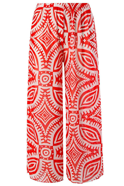 Printed One Shoulder Tummy Control Swimsuit and Wide Leg Cover Up Pants Set