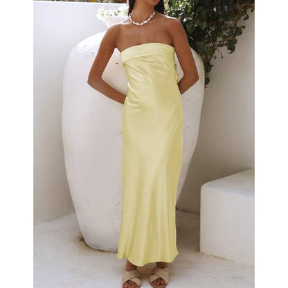 Satin Strapless Backless Maxi Dress