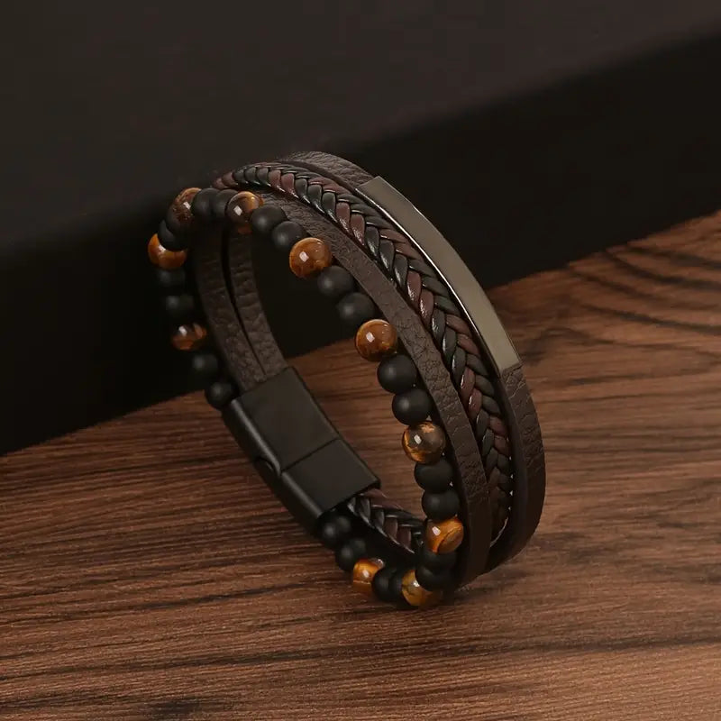 Tiger Eye Woven Leatherette Bracelet Amber Radiance