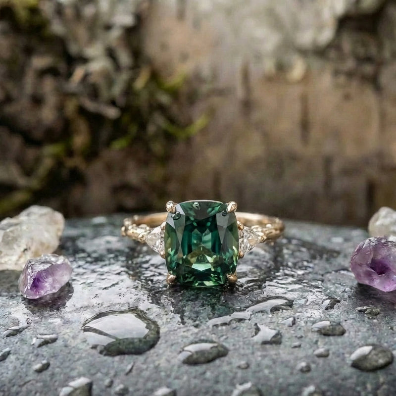 A Vintage Square Green Zircon Ring