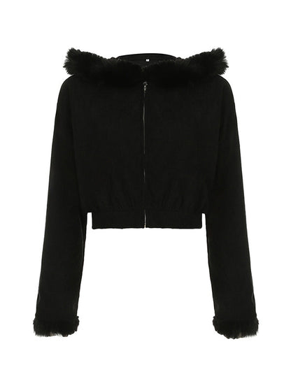 Y2k Black Versatile Color Corduroy Plush Cardigan