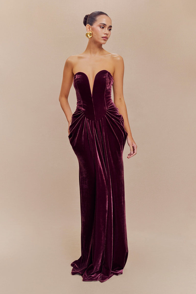 Dorothy Velvet Heart Corset Pleated Tube Maxi Dress