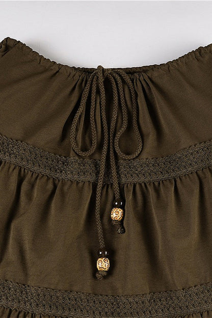 Brown Pleated A-line Skirt