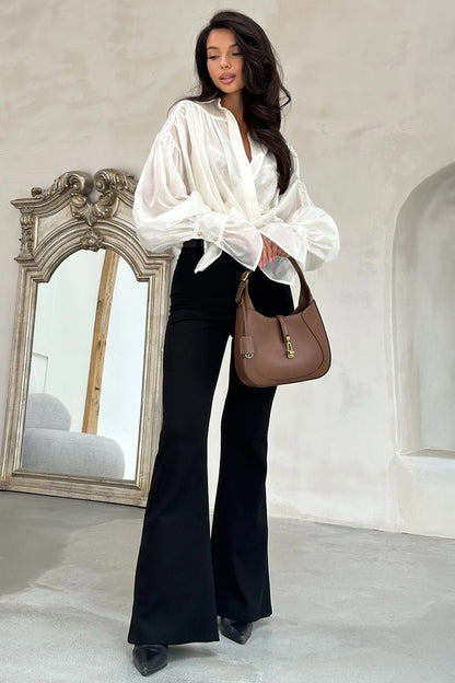 Satin Lantern Sleeve Blouse