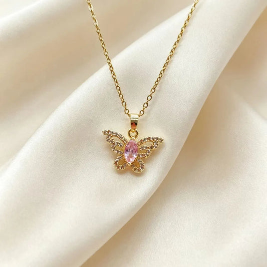 Elegant Pink Butterfly Necklace
