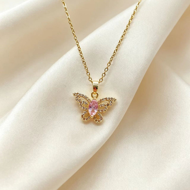 Elegant Pink Butterfly Necklace