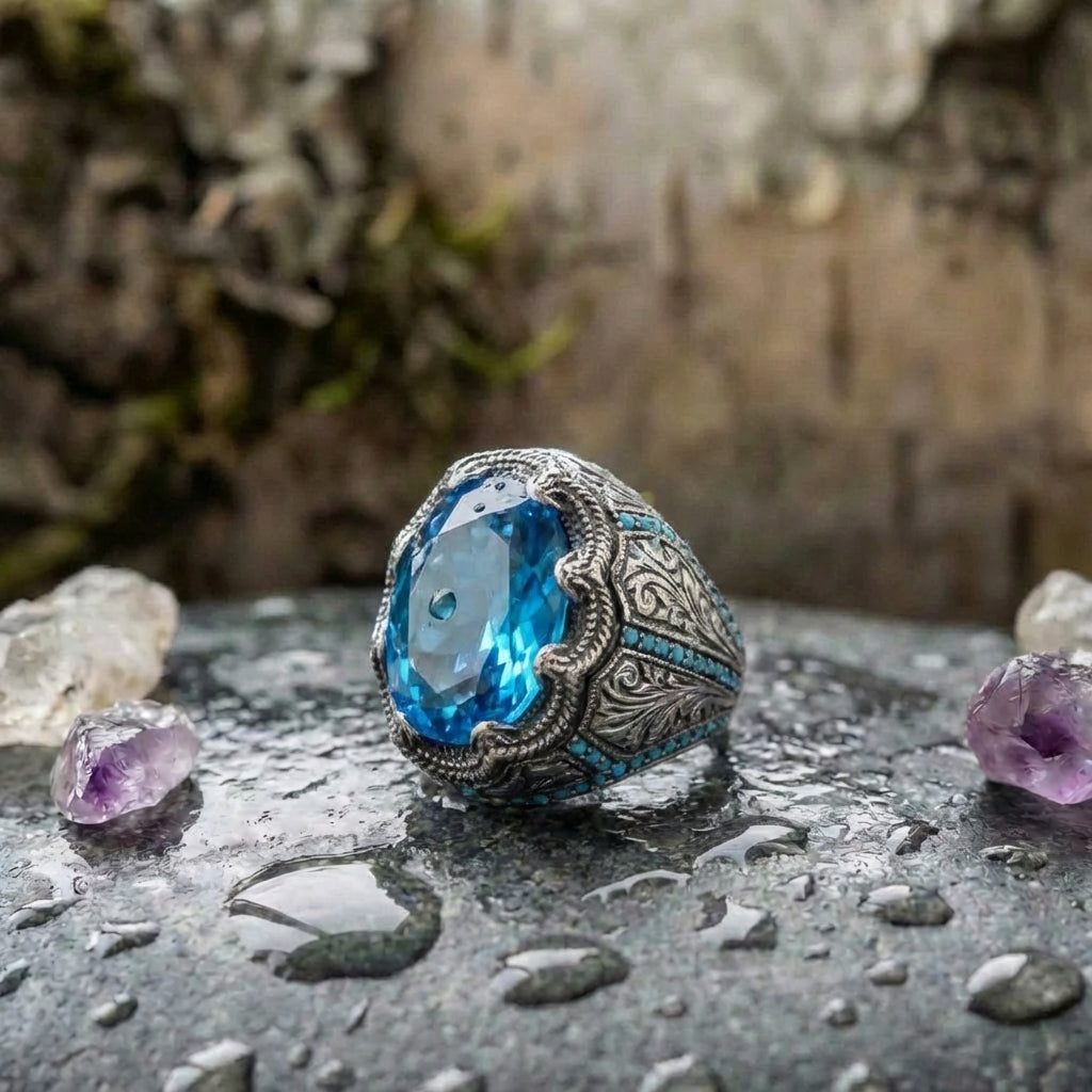 Vintage Handmade Blue Stone Silver Ring