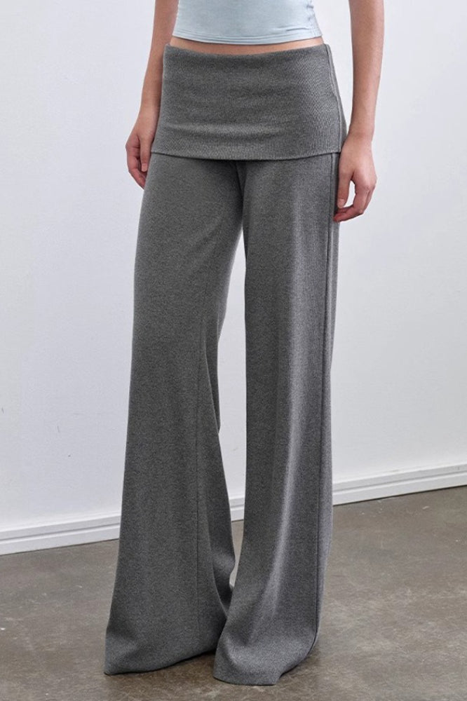 Knit Foldover Waist Flowy Pants